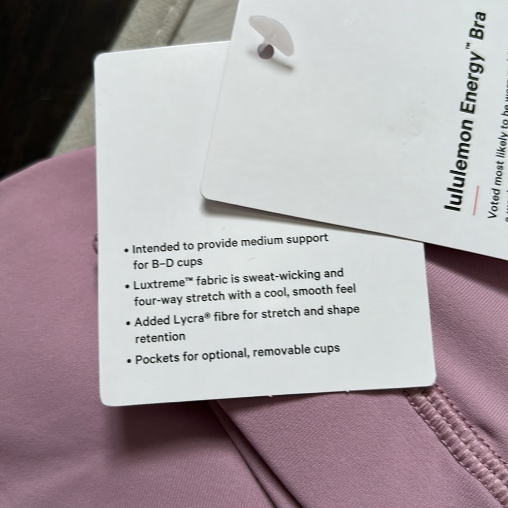 LULULEMON ENERGY BRA IN ROSE BLUSH SZ 8,10 NWT - Picture 5 of 9